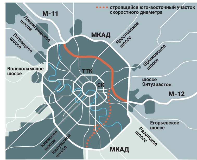 Карта Московского скоростного диаметра